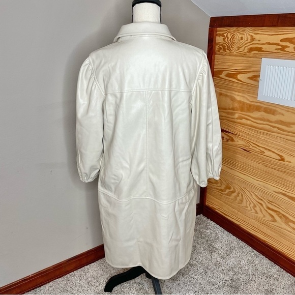 7 For All Mankind Beige Faux Leather Button Up Long Jacket Trench Coat Large - Picture 3 of 11